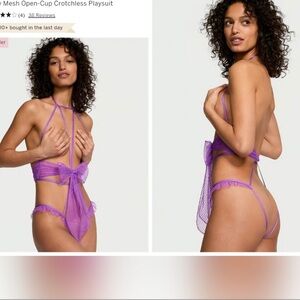Victoria’s Secret Bow Mesh Open Cup Crotchless Playsuit Medium Playsuit Purple
